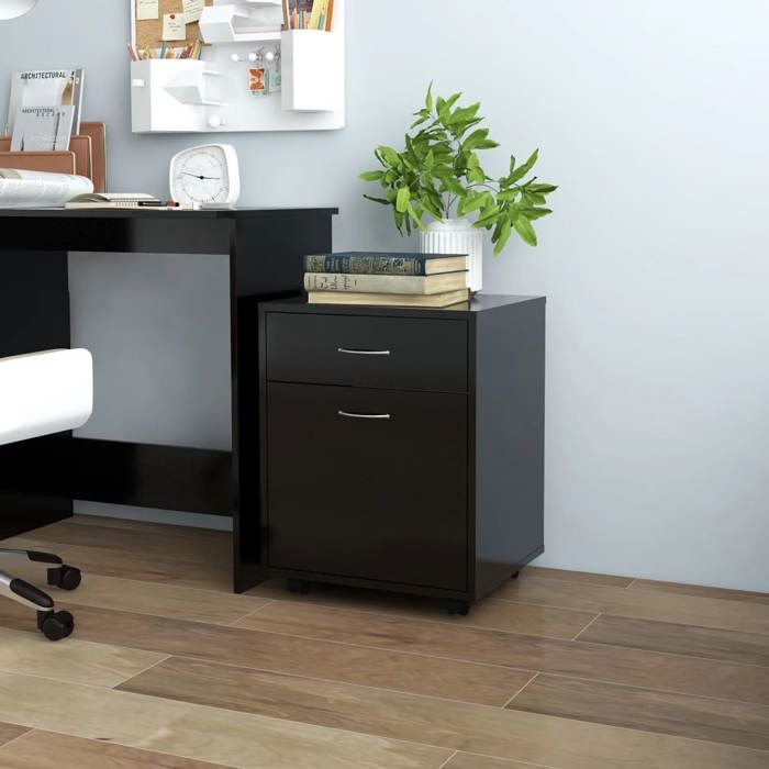 Armoire à roulettes - vidaXL - Noir - 45x38x54 cm - Bois dingénierie
