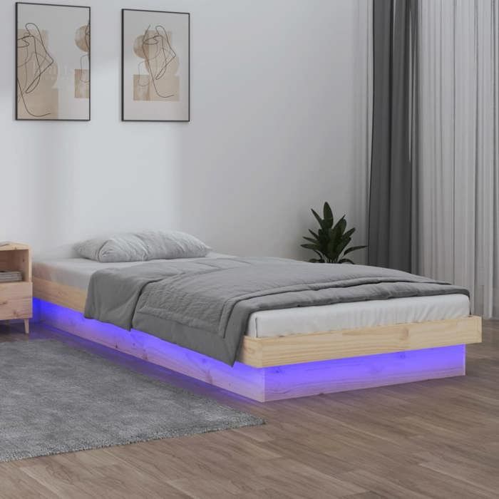 Lit Simple Moderne - Cadre de lit à LED - 1 Place Cadre de lit à LED sans matelas bois massif ABHT 9675725