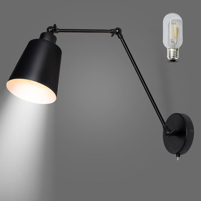 Applique murale - MANTOLITE - MantoLite - Noire réglable - Culot E27 - Ampoule 4W incluse