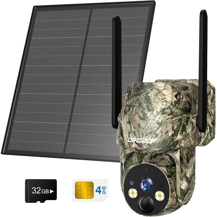 Caméra de Surveillance 4G LTE DFGRD 2K Solaire avec Audio Bidirectionnel et Détection PIR