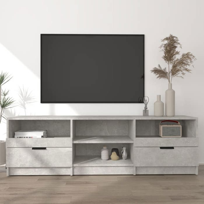 SALE 2026 Armoire TV moderne Gris - Meuble TV Gris béton 150x335x45cm - bois dingénierie PRO264786355