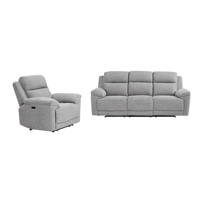 Canapé 3 places et fauteuil relax électrique en tissu chiné gris KELUNO