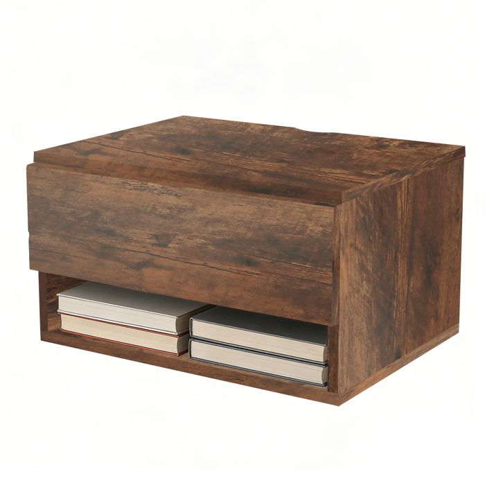 SUPFINE Table de Chevet Suspendue Table de Nuit Moderne Étagère Murale Tiroir pour Chambre Salon 39 2 × 29 × 22 5cm Marron
