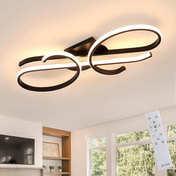 Plafonnier LED dimmable-KAL-Plafonnier LED Dimmable Noir 3000K-6500K Télécommande Acrylique Moderne pour Chambre Cuisine Balcon