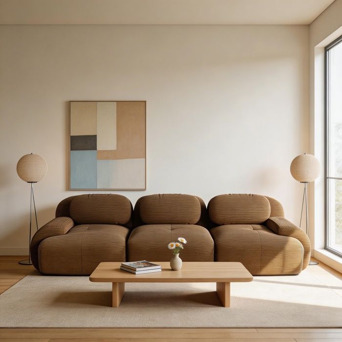 Canapé dangle modulaire - W3325P386852 - Velours côtelé marron - Mousse haute densité 32D - Anti‑dérapant 3 places