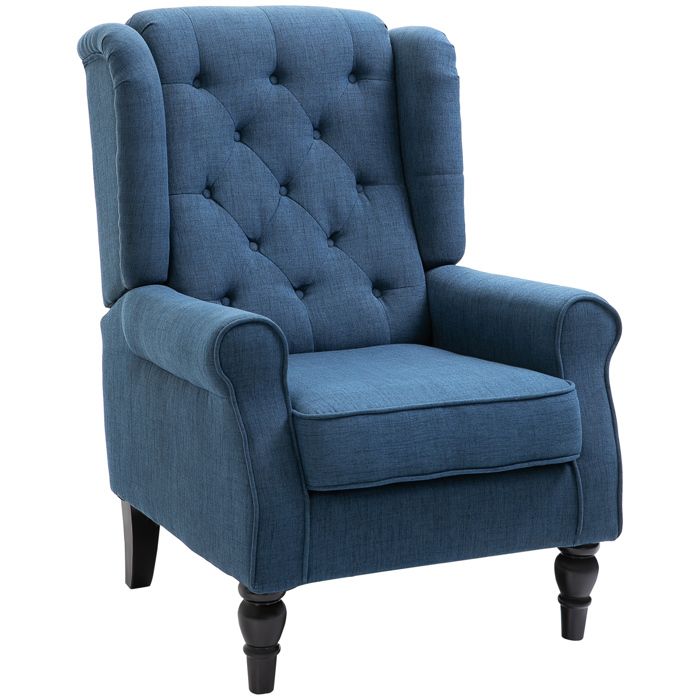 Fauteuil de salon - HOMCOM - avec assise large pieds en bois style classique grand confort - polyester - 74x86x102cm - bleu