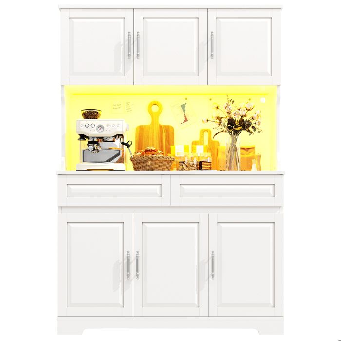 Buffet de cuisine - Armoire haute 108×40×180 cm - Blanc - Éclairage LED intelligent - Plan de travail ergonomique