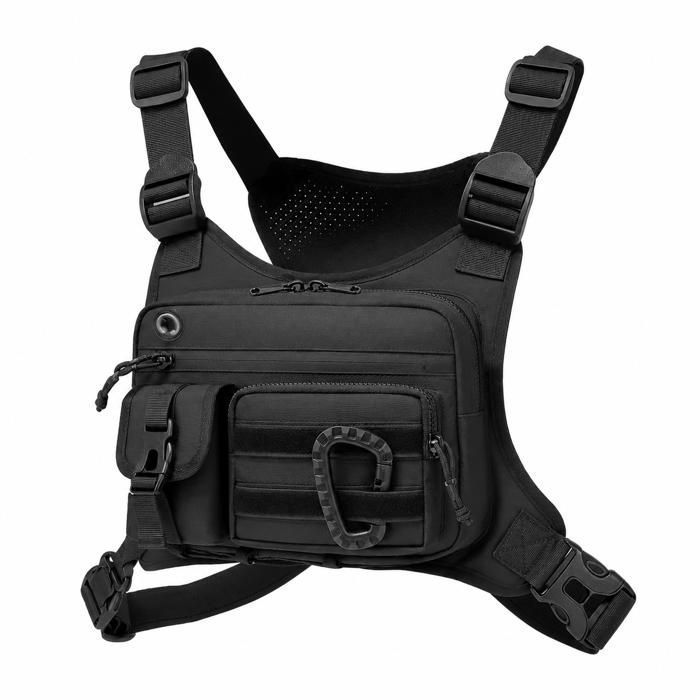 GAUTHIER FRANCE Gilet de poitrine homme imperméable réglable multi poches tissu Oxford pour randonnée vélo et course – Noir