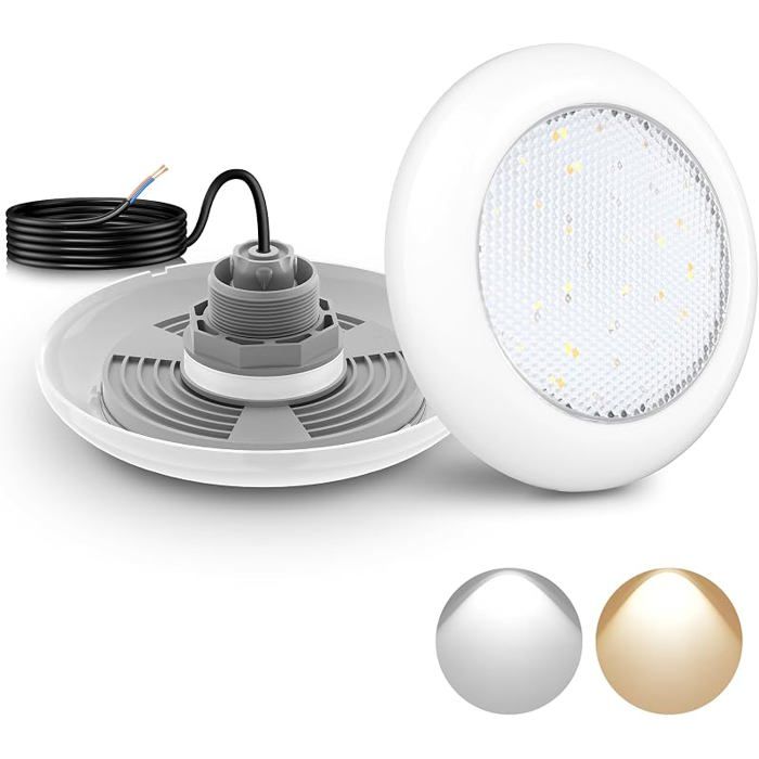 Lampe LED Piscine Vissable avec Filetage 2& 18W Projecteur Piscine 2 Couleurs Commutables Bnc 3000K 18W(ABS)