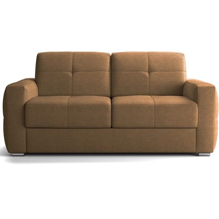 Canapé capitonné convertible 3 places en tissu chenille moka - ouverture express - Cassian