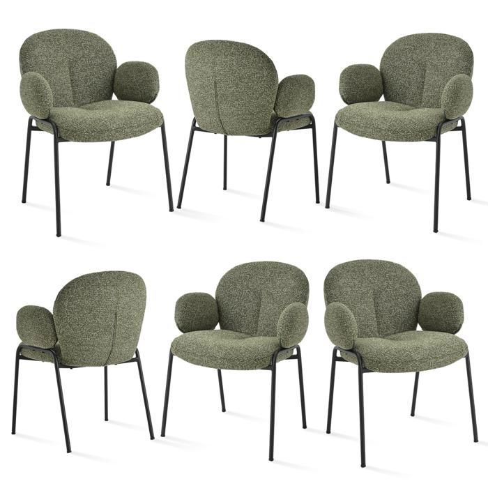 GOEURVANT Lot de 6 Chaises Design Modernes Vert Tissu Texturé Accoudoirs Confort Assise Large Salle à Manger Chambre