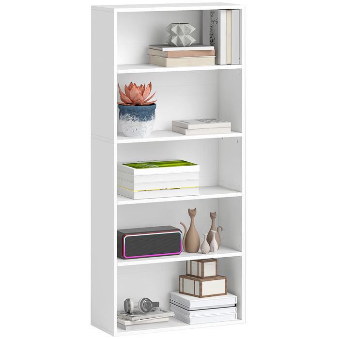 LIA Bibliothèque mobile à 5 étagères avec 3 étagères flexibles en bois 60x24x1335 cm blanc