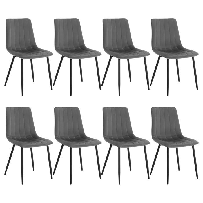 Chaise de salle à manger scandinave - Klihome - Lot de 8 - Siège rembourré - velours doux - Gris foncé - Asssise 44x39cm
