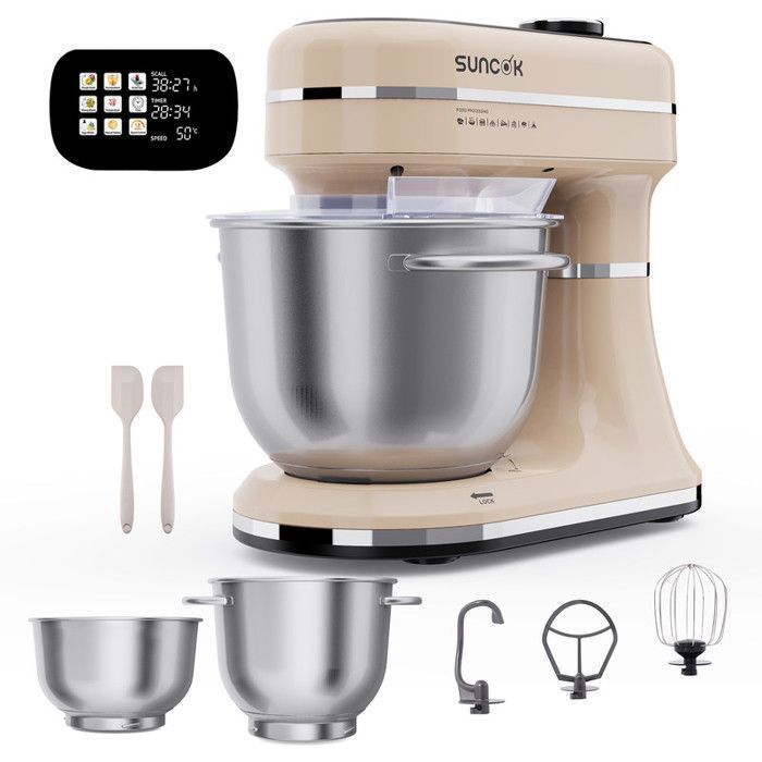 Robot Pâtissier SUNCOK Robot Culinaire Multifonction avec Bol Inoxydable White