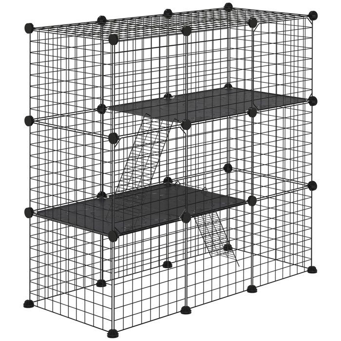 YWJ Cage Petits Animaux 31 Panneaux Parc Chatons Lapins Chinchillas Enclos 105x45x105cm Noir