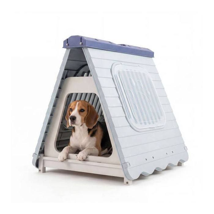 Niche pour chien pliable en plastique porte verrouillable fenêtres ventilées usage intérieur et extérieur