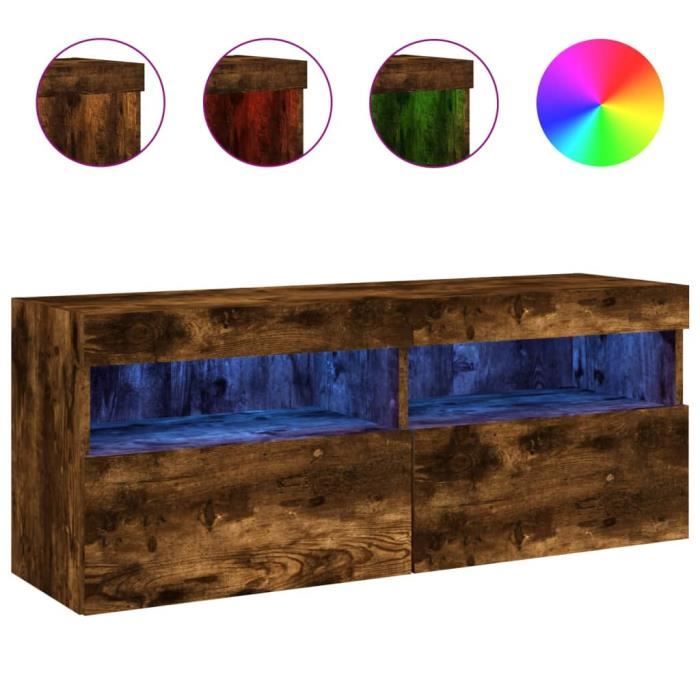 Meubles TV avec lumières LED 2 pcs sonoma gris 30,5x30x60 cm Qqmora