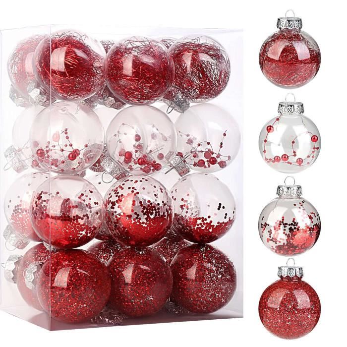 Boule de Noël - AMOUNE - Lot de 24 - Rouge - 6 cm - Décoration Intérieure/Extérieure - Maison