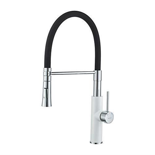 Robinets de Cuisine Flexible - IBERGRIF - M22115W-2 - Blanc-Noir - Douchette - Métal - Monotrou