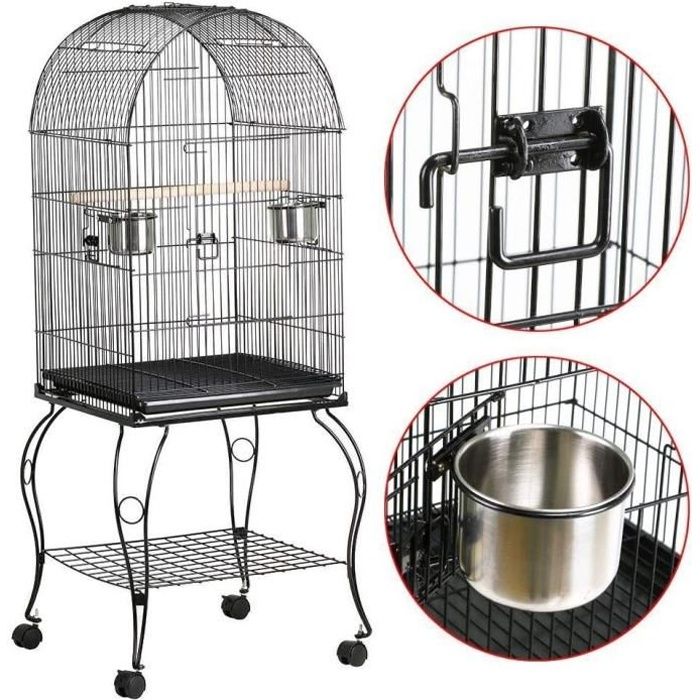 Cage à Oiseaux - Fasike - Style Chic - Noir - 50,3x50,3x95,8cm - Pour Canaris Et Perroquets