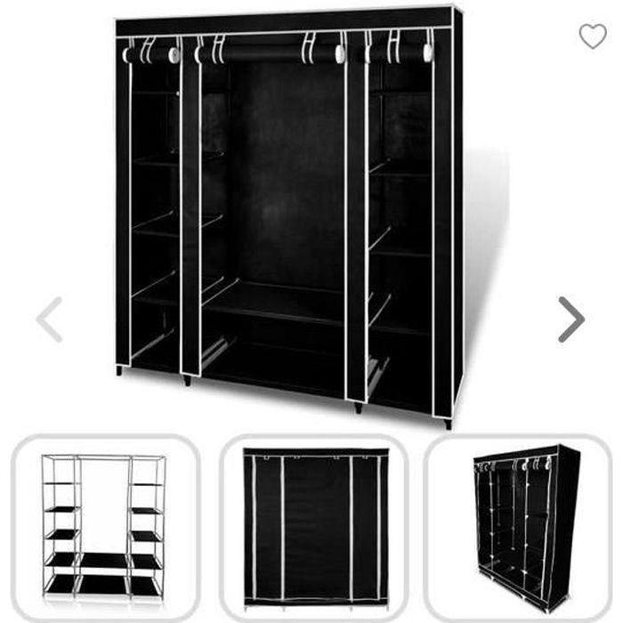 Armoire Penderie à 12 Compartiments en Tissu - OUISTORE - Noir - 175x150x45cm