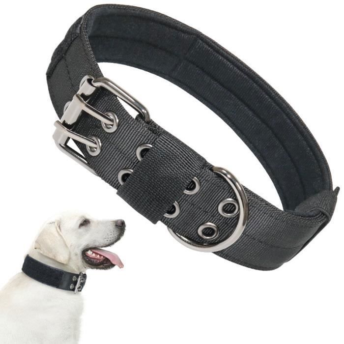 Collier De Chien Tactique En Nylon, Boucle Ardillon Réglable à Cinq Positions, Noir, M (40-50cm)