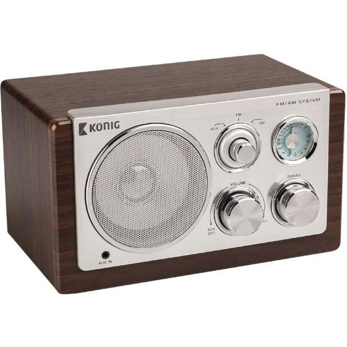Radio Design Retro Vintage Am Fm Portable Bois Fonce Entree Aux