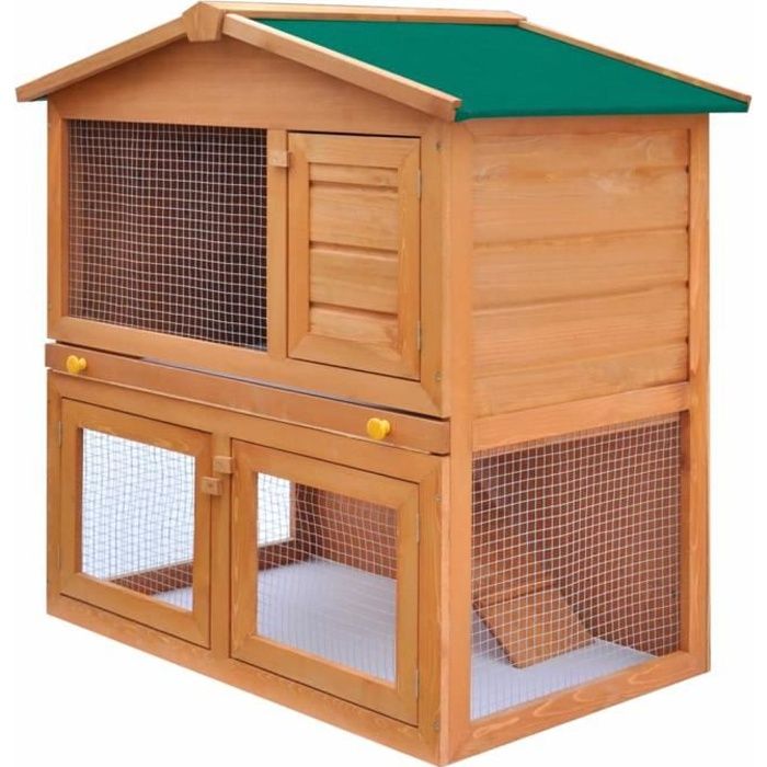 Salon6167Excellent Clapier dextérieur Enclos pour petits animaux - Cabane Grand Poulailler Cage à Lapin Animaux 3 portes Bois