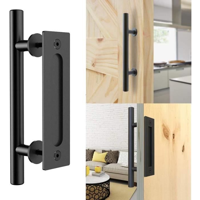 Rétro Poignée de Porte Coulissante Noir Aluminium Tirer et Rincer la Sets de poignées pour Porte Coulissante en Bois, 30cm