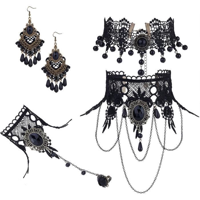 Bijoux Gothique Pour Femme Noir Collier Dentelle Boucles D