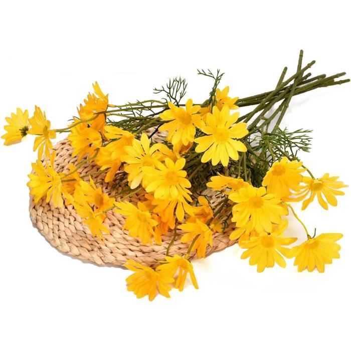 Lot De 12 Bouquets De Marguerites Artificielles En Soie - Résistantes UV - Pour Intérieur/extérieur (blanc, Jaune) - 9