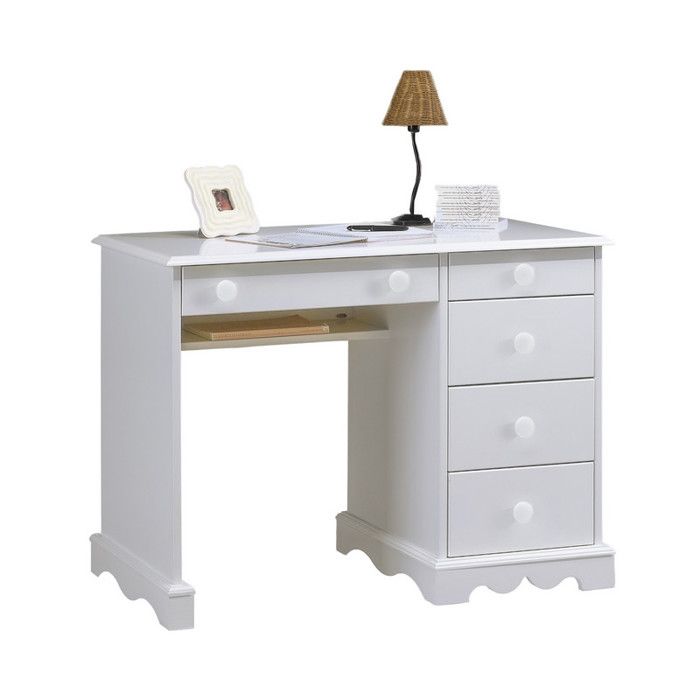 Bureau - Blanc - Demi-Ministre - 5 Tiroirs - 1 Etagère - Style Anglais Bureau - Blanc - Demi-Ministre - 5 Tiroirs - 1 Etagère - Style Anglais