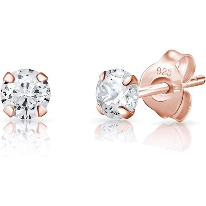 Boucles D'oreilles Boutons Ronds En Argent 925 Plaqué Or - Zircone 8mm - Thaïlande