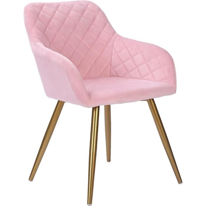 OFCASA Lot de 4 chaises de Salle à Manger rembourrées en Velours Rose avec Pieds en métal Effet Bois pour la Maison, la Cuisine, Les Loisirs