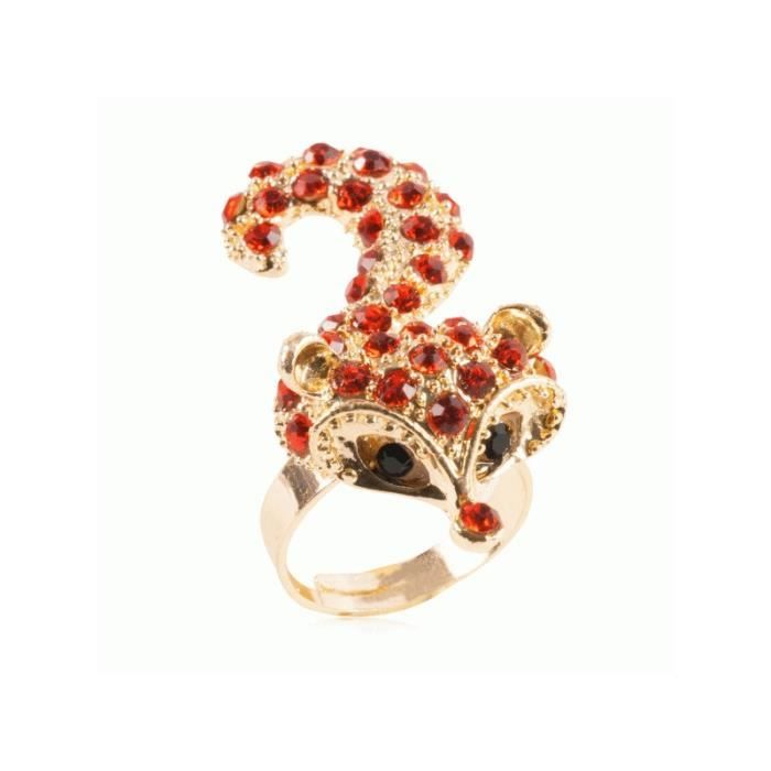 Bague femme en alliage foncé avec fleur sertie de cristaux rouges très belle