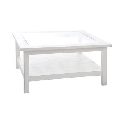 Table Basse Carree En Verre Et Bois Coloris Blanc Achat Vente