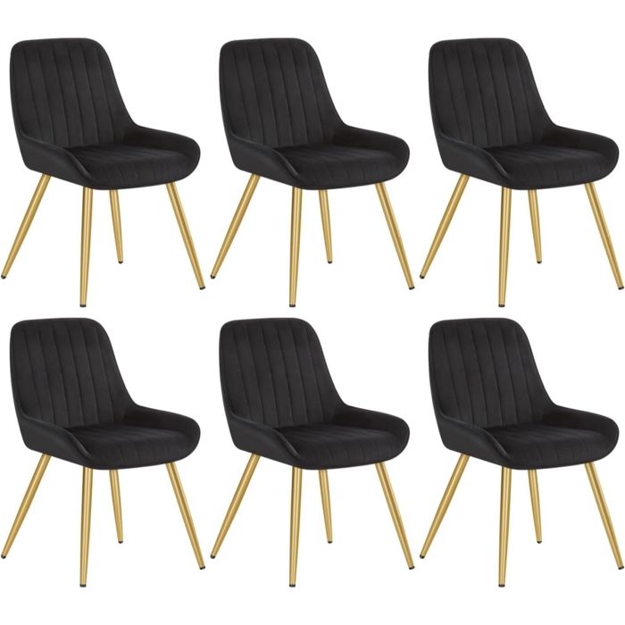 Lot de 6 Chaises de Salle à Manger avec Dossier Chaise de Salon Assise en Velours et Pieds en MétalNoir 0912BY-6