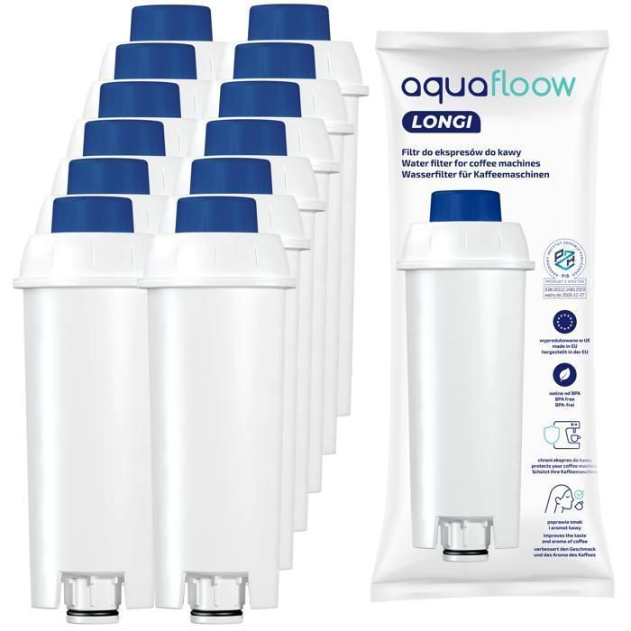 Kit Entretien Machine à Café Aquafloow - 5 Filtres à Eau DLSC002 + Détartrant EcoDecalk 500 Ml + Brosse De Nettoyage - Compatible DeLonghi ECAM, ESAM, ETAM...