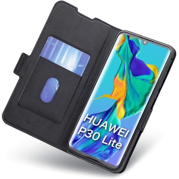 Coque étui Livre (bookstyle) Pour Huawei P30 Lite - Noir - TPU - Fermeture Aimantée - Marque Mtb