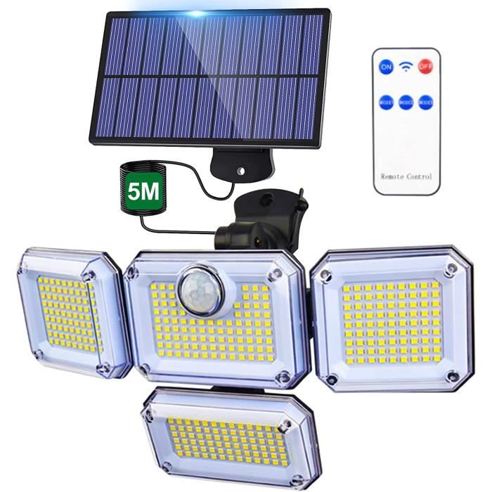 Lampe Solaire Extérieure Avec Détecteur De Mouvement - 297 LED, 3000 Lm, IP65, Télécommande, 3 Modes, Panneau Séparable, 2 Pack