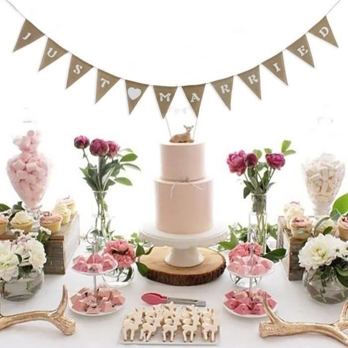 Bannière MERCI Toile De Jute - Guirlande Mariage/EVJF - 13x17 Cm, Corde 3m - Décoration