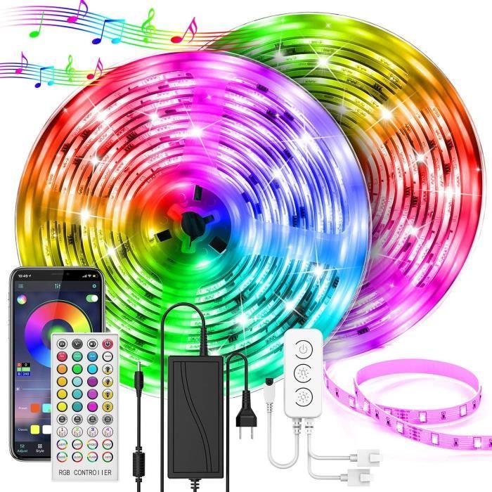 SMD 5050 WiFi RGB Multicolores Bande LED avec Synchronisation Musicale Bande Lumineuse Décoratives Contrôlé par APP pour Maison Cuisine Fête Fonction de Minuterie Orelpo Intelligent Ruban LED 20M