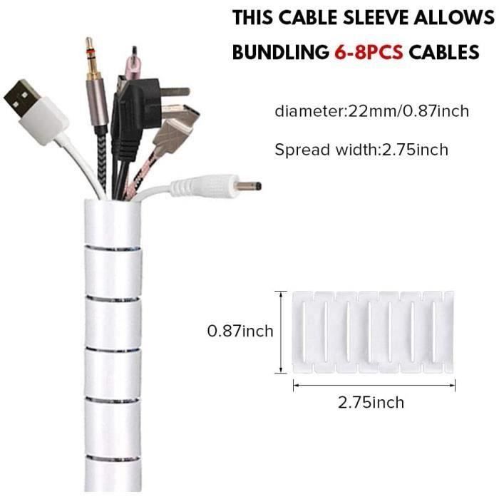 Gaine Spirale Gestion Câbles 3m Diam.20mm Noir – Organisateur Cordon Ordinateur Alimentation, PP Avec Ruban