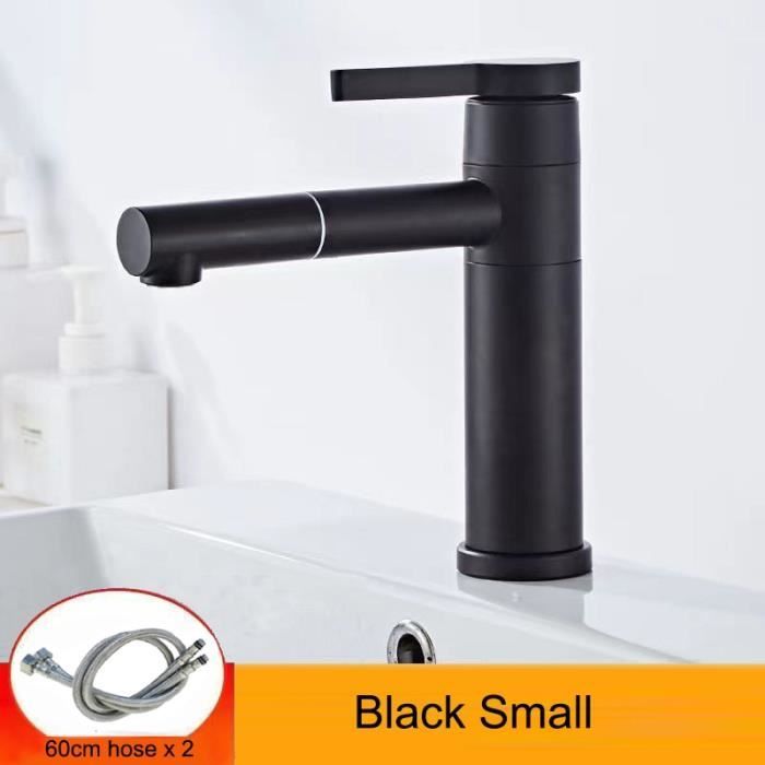 Robinet Lavabo Noir - Mitigeur Salle De Bain Acier Inoxydable - Double Commande Chaude/Froide - Design Moderne