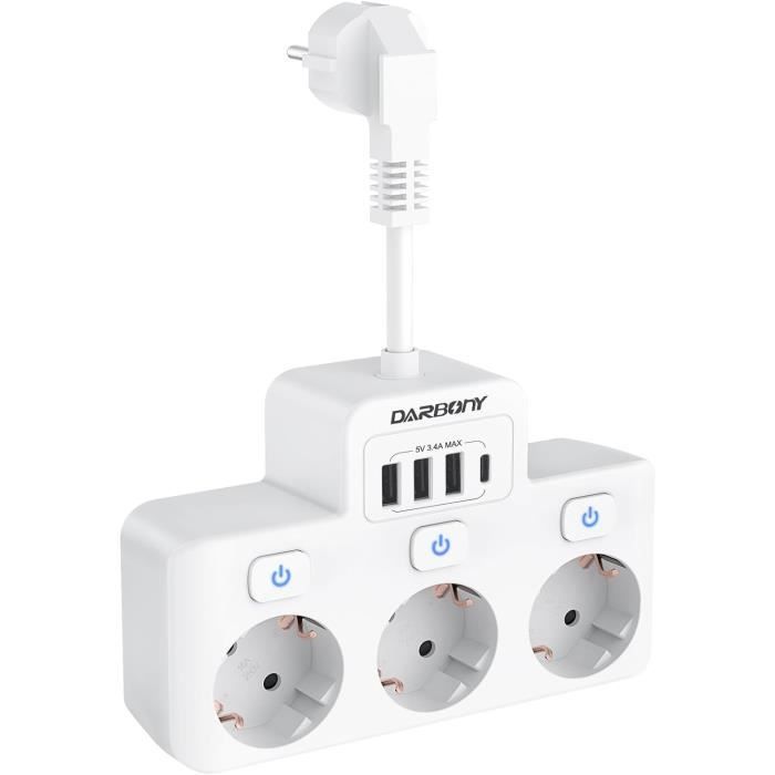 Multiprise Electrique Usb 3 Prises, Multiprise Usb C Avec 3