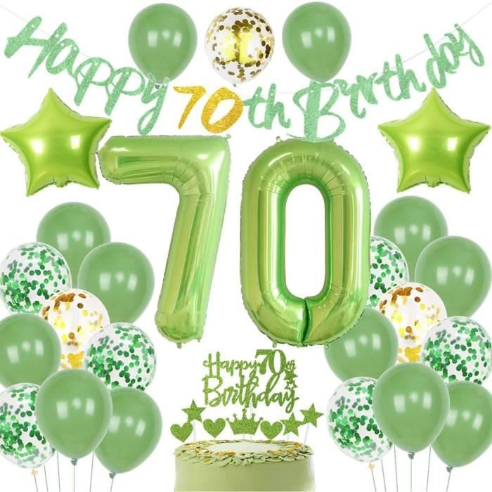 Décoration Anniversaire 70 Ans - Ballons Vert Et Or, Banderole, Fanions (kit Complet)