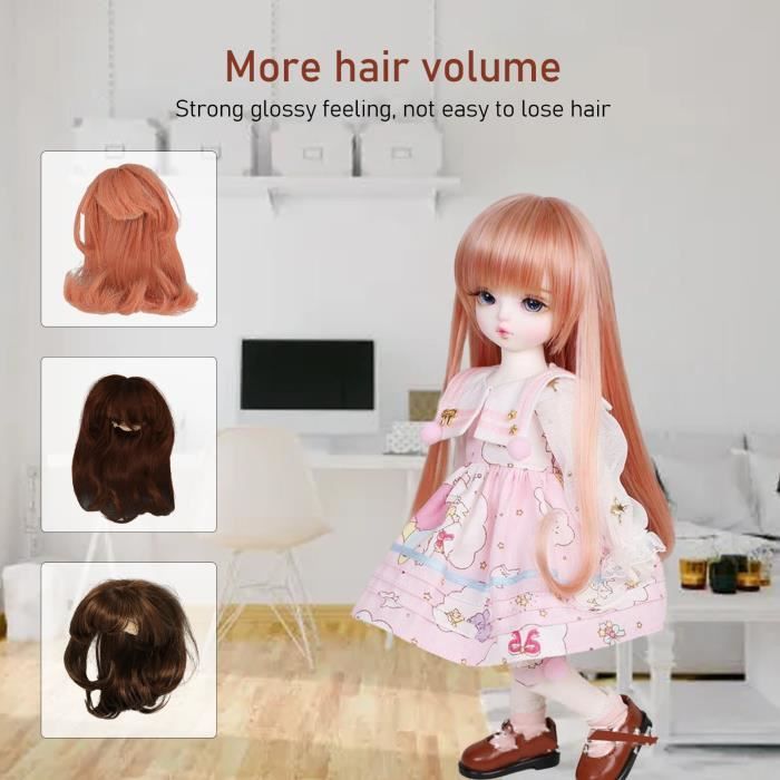 Perruque de poup?�e articul?�e 1/6 - CIKONIELF - Marron fonc?� - Frange - Soie haute temp?�rature 