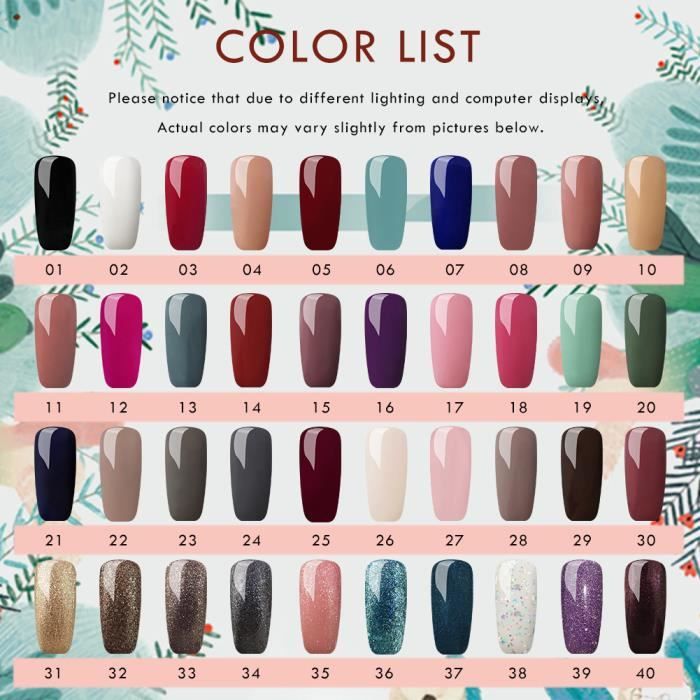 COSCELIA Kit 40 pc Vernis Semi permanent Vernis à Ongle Gel Polish Soak Off UV LED Gel Nail Art Gel UV Manucure Kit