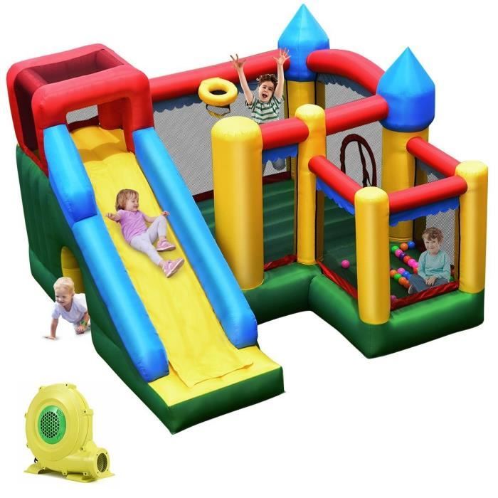 Château Gonflable Tropicale 6 en 1 DREAMADE avec Toboggan, Zone de Saut, Piscine et 50 Balles