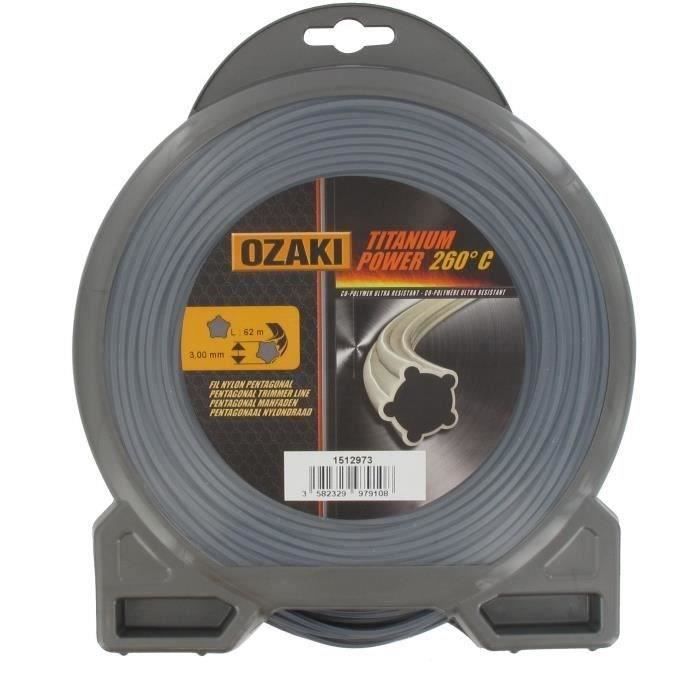 Coque fil OZAKI TITANIUM POWER 3,0mm X 62m Profil pentagonal, co-polymère haute résistance